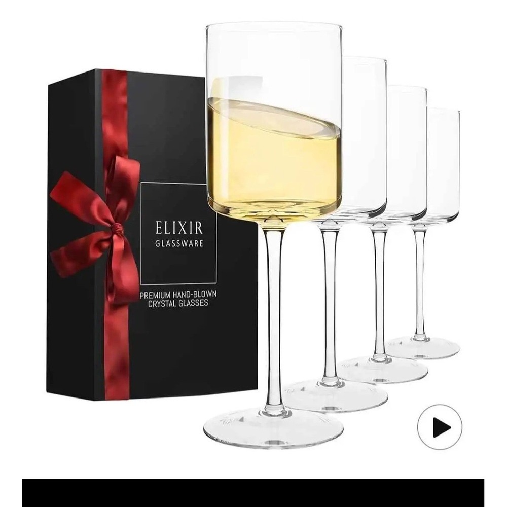 Square Wine Glasses Set of 4 - 14 oz - Crystal Wine Glass Set in Gift Packaging